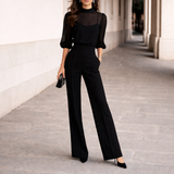 Valentina | Conjunto de 3 peças com camisola transparente e calças de perna larga.