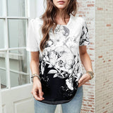 Camisa Floral com Detalhes em Blocos de Cores