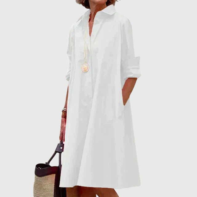 Vestido Mulher Camisero Com Bolsos – Estilo Casual Elegante