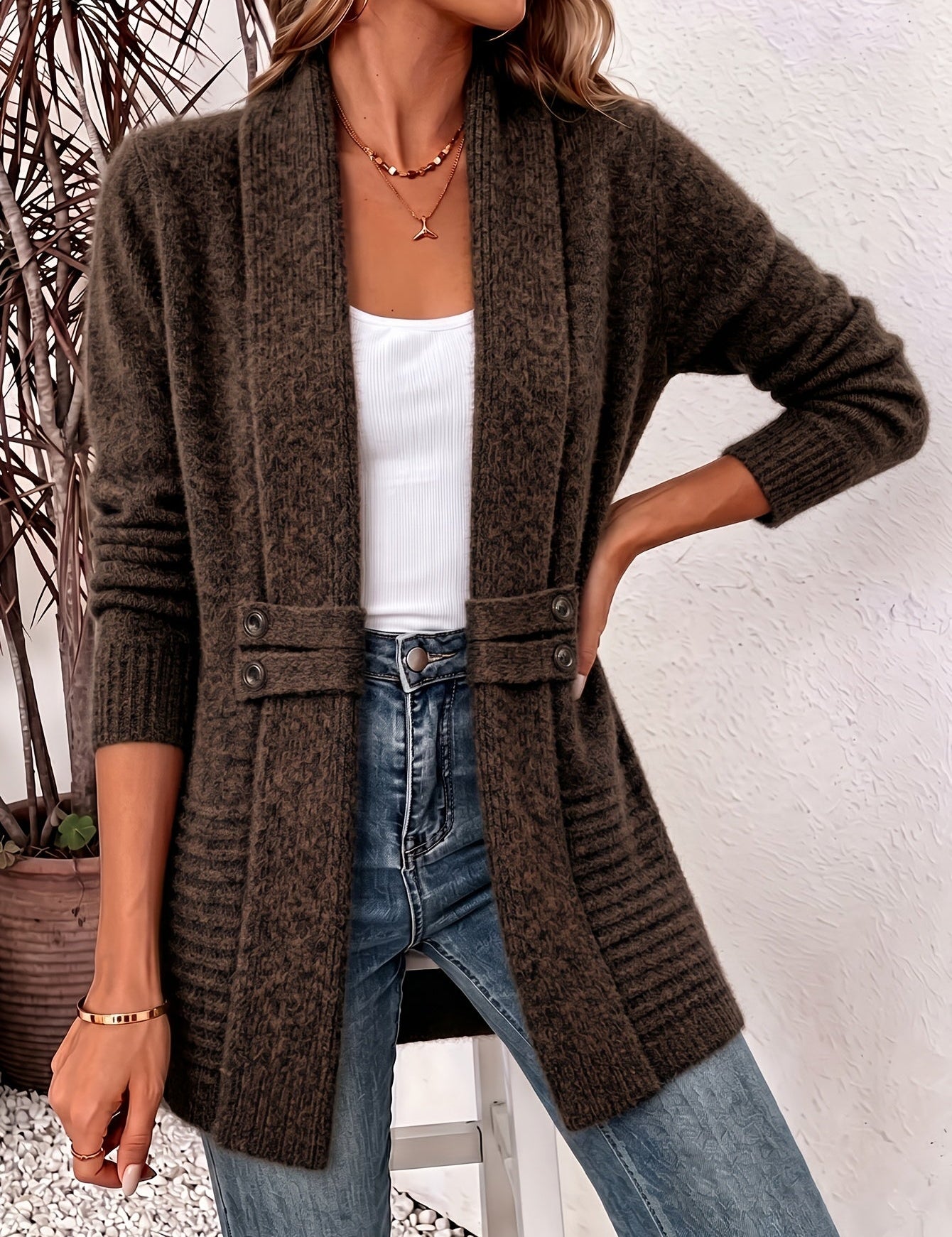 Xalviere | Cardigan Elegante para Mulheres - Frente Aberta & Cintura Ajustada