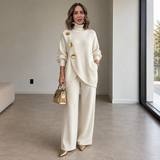 Conjunto elegante para mulher: pulôver de gola alta e calças largas