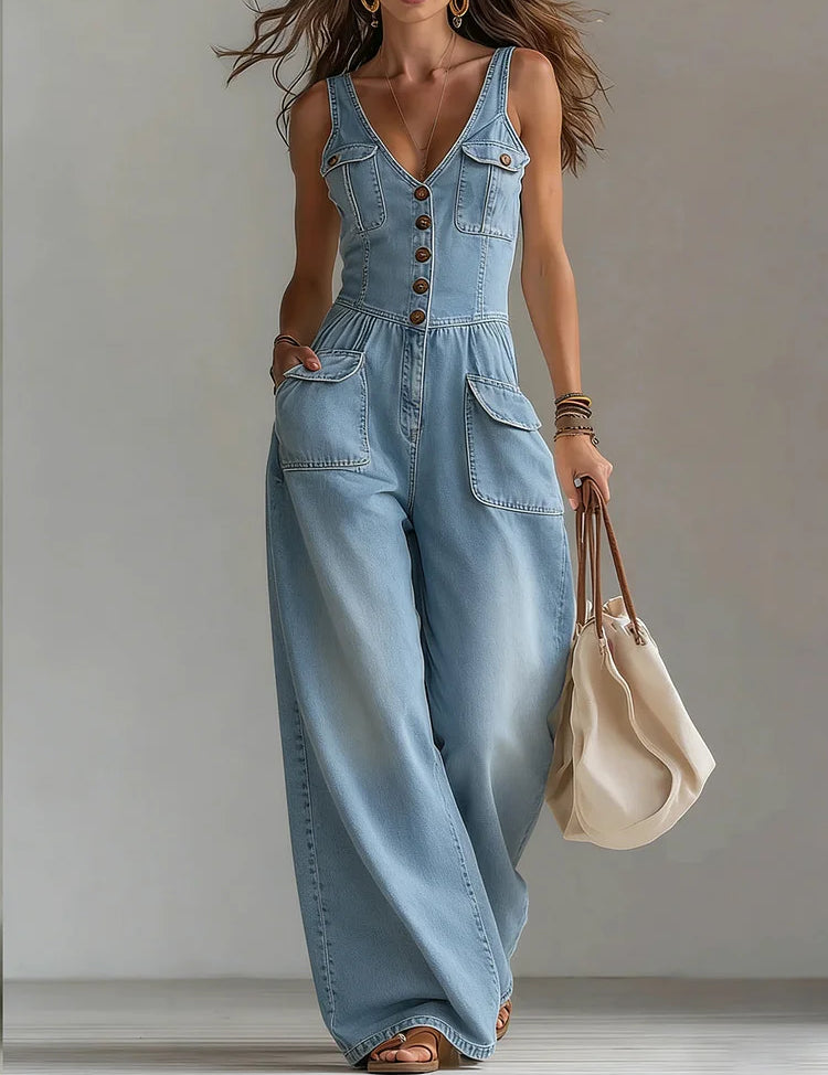 Sofia - Macacão Largo de Denim Casual