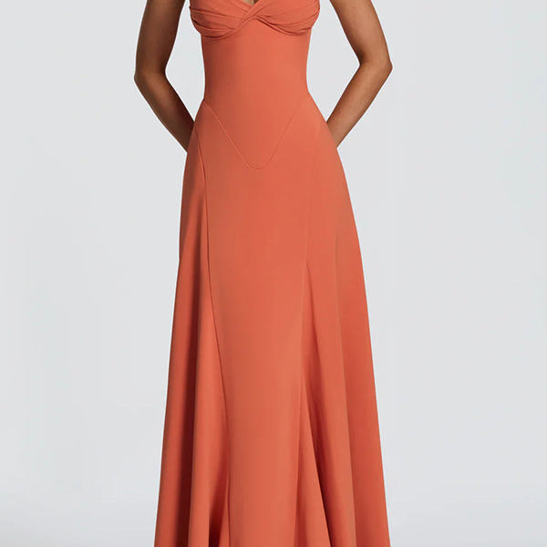Iria | Vestido Maxi de Chifón Irie com Decote em Coração e Alças Ajustáveis com Laço nas Costas