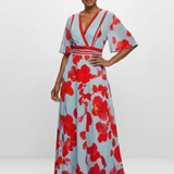 Florença | Maxi Robe Floral com Decote em V