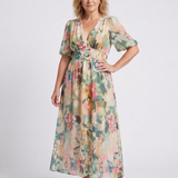 Audrey | Vestido Midi de Mangas Curtas com Cintura Ajustada