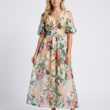 Audrey | Vestido Midi de Mangas Curtas com Cintura Ajustada