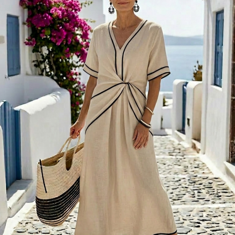 Auriane | Vestido midi com decote em V e cintura franzida