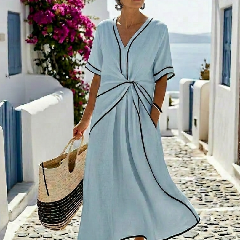 Auriane | Vestido midi com decote em V e cintura franzida