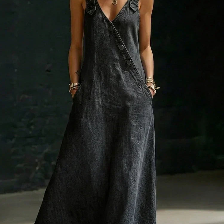 Vera - Vestido Longo de Denim com Botões