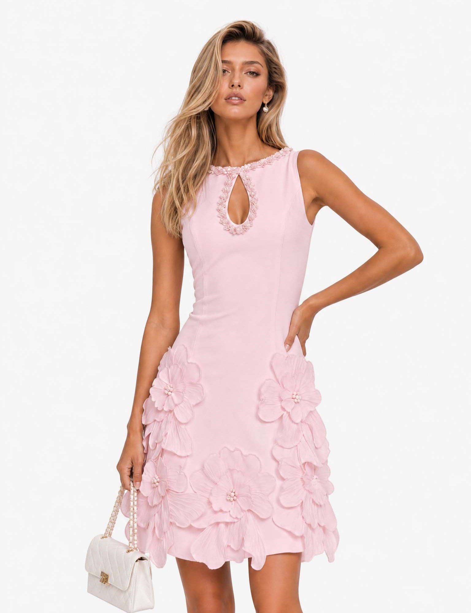 Vestido Mini Sem Mangas Elegante com Detalhe Recortado