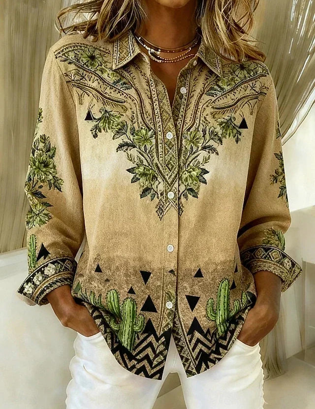 Delamont Paris | Chemisier Vintage Floral com Estilo Western e Fecho Abotoado