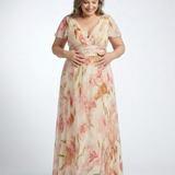 Margaux | Vestido Maxi Floral com Mangas Curtas em V