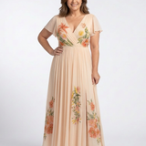 Hélène | Vestido Maxi Floral Plissado com Decote em V
