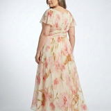 Margaux | Vestido Maxi Floral com Mangas Curtas em V