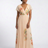 Hélène | Vestido Maxi Floral Plissado com Decote em V