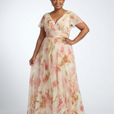 Margaux | Vestido Maxi Floral com Mangas Curtas em V