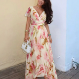 Margaux | Vestido Maxi Floral com Mangas Curtas em V