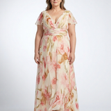 Margaux | Vestido Maxi Floral com Mangas Curtas em V