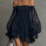 Nádia - Vestido mini com ombros à mostra e renda