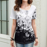 Camisa Floral com Detalhes em Blocos de Cores