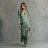 Gabriela - Vestido Longo de Franjas com Decote em V