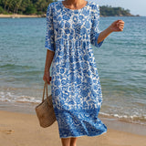 Liana - Vestido Maxi com Gola Redonda e Estampa