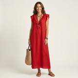 Josette | Maxi Vestido de Linho com Detalhes em Renda em V