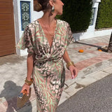 Higinia™ | Vestido Midi com Estampa em Tons de Cobre
