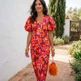 Carla™ | Vestido Midi Floral com Mangas Bufantes