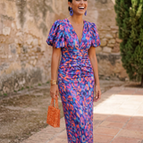Carla™ | Vestido Midi Floral com Mangas Bufantes