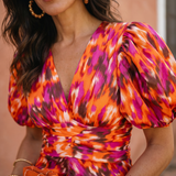 Carla™ | Vestido Midi Floral com Mangas Bufantes