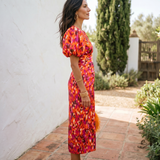 Carla™ | Vestido Midi Floral com Mangas Bufantes