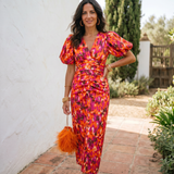 Carla™ | Vestido Midi Floral com Mangas Bufantes