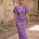 Carla™ | Vestido Midi Floral com Mangas Bufantes