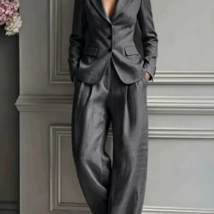 Victoria Conjunto Elegante com Blazer Ajustado e Calças Amplas