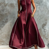 Carlota Vestido Maxi Preto com Detalhes Contrastantes