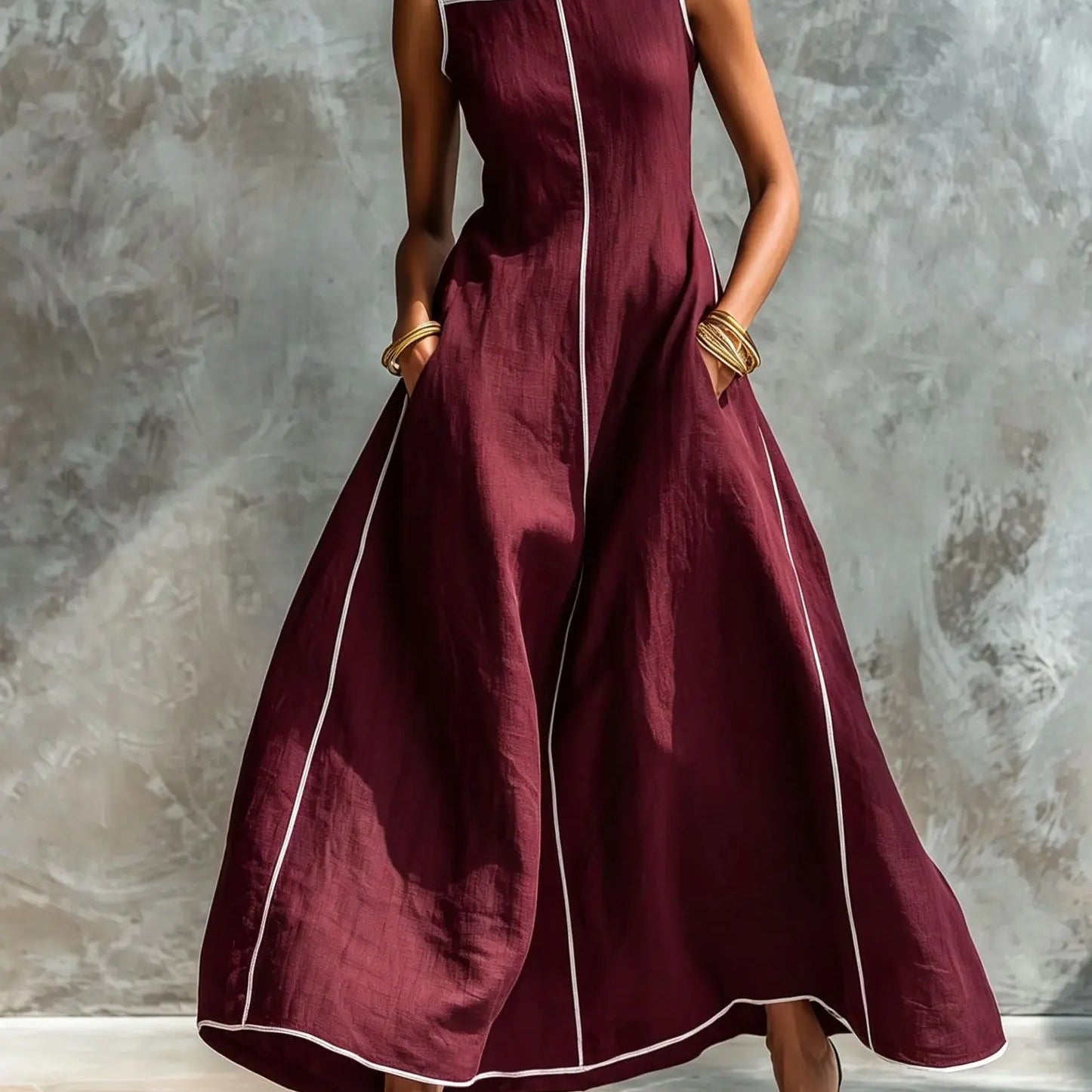 Carlota Vestido Maxi Preto com Detalhes Contrastantes