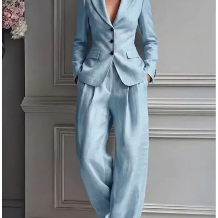 Victoria Conjunto Elegante com Blazer Ajustado e Calças Amplas