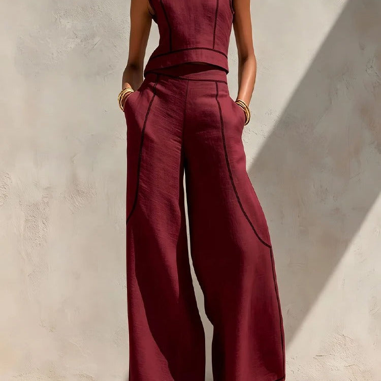 Inés Conjunto de Duas Peças com Calças Palazzo e Detalhes Contrastantes