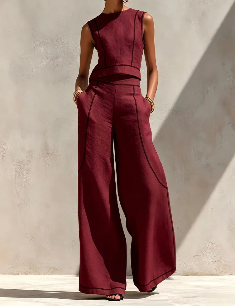 Inés Conjunto de Duas Peças com Calças Palazzo e Detalhes Contrastantes