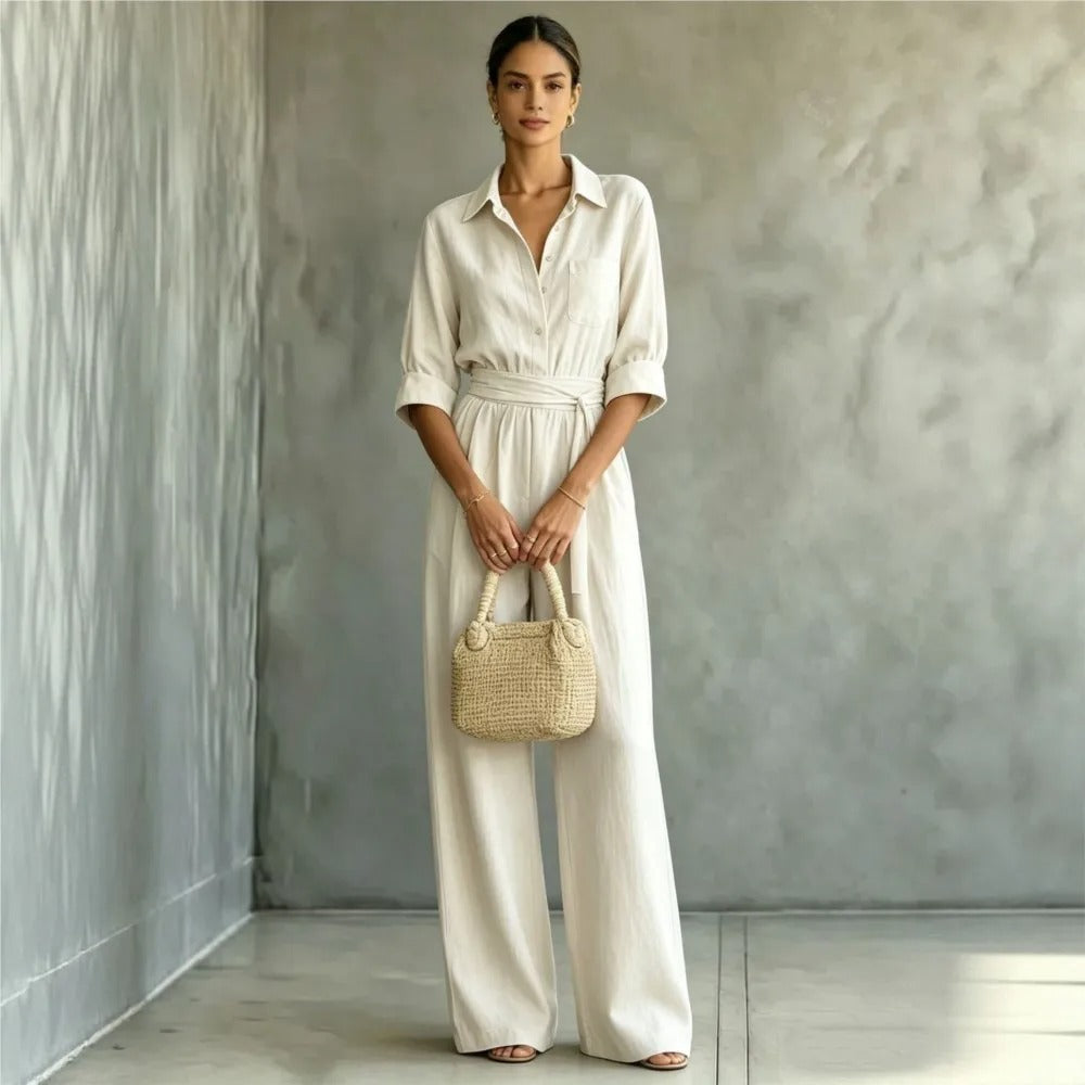 Elena Mono Elegante com Cintura Ajustável e Calças Amplas