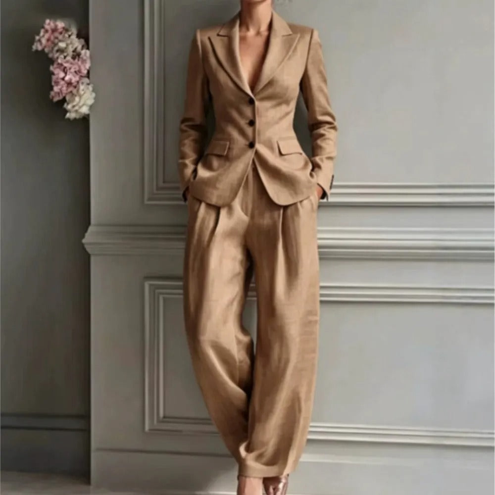 Conjunto Elegante Victoria com Blazer Ajustado e Calças Amplas