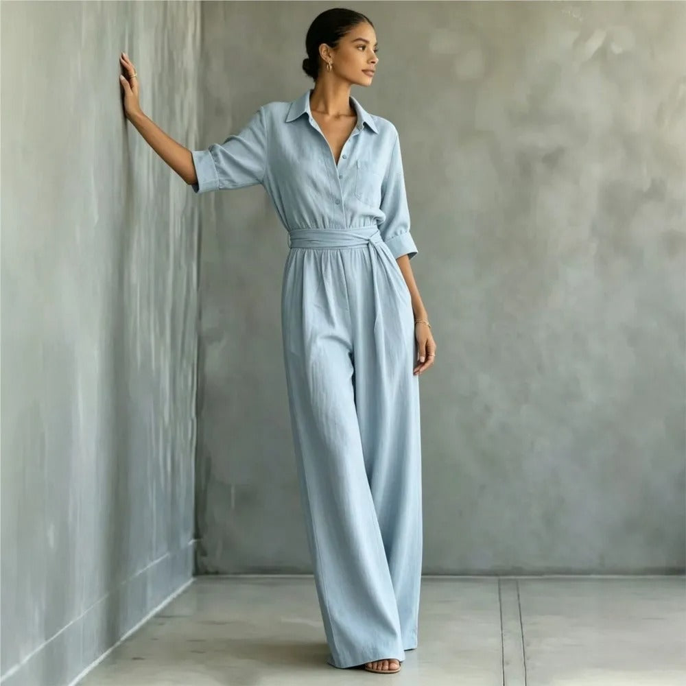 Elena Mono Elegante com Cintura Ajustável e Calças Amplas