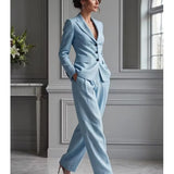 Conjunto Elegante Victoria com Blazer Ajustado e Calças Amplas