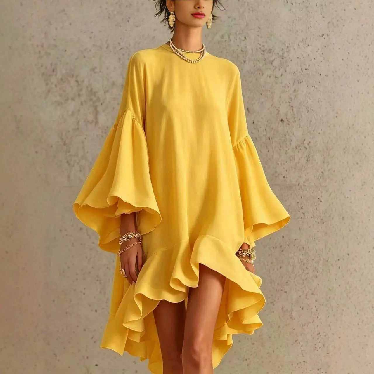 Vestido Sofisticado Amelia com Babados e Corte Assimétrico