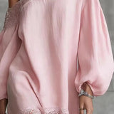 Vestido Mini de Renda Olivia com Ombros Expostos e Mangas Bufantes