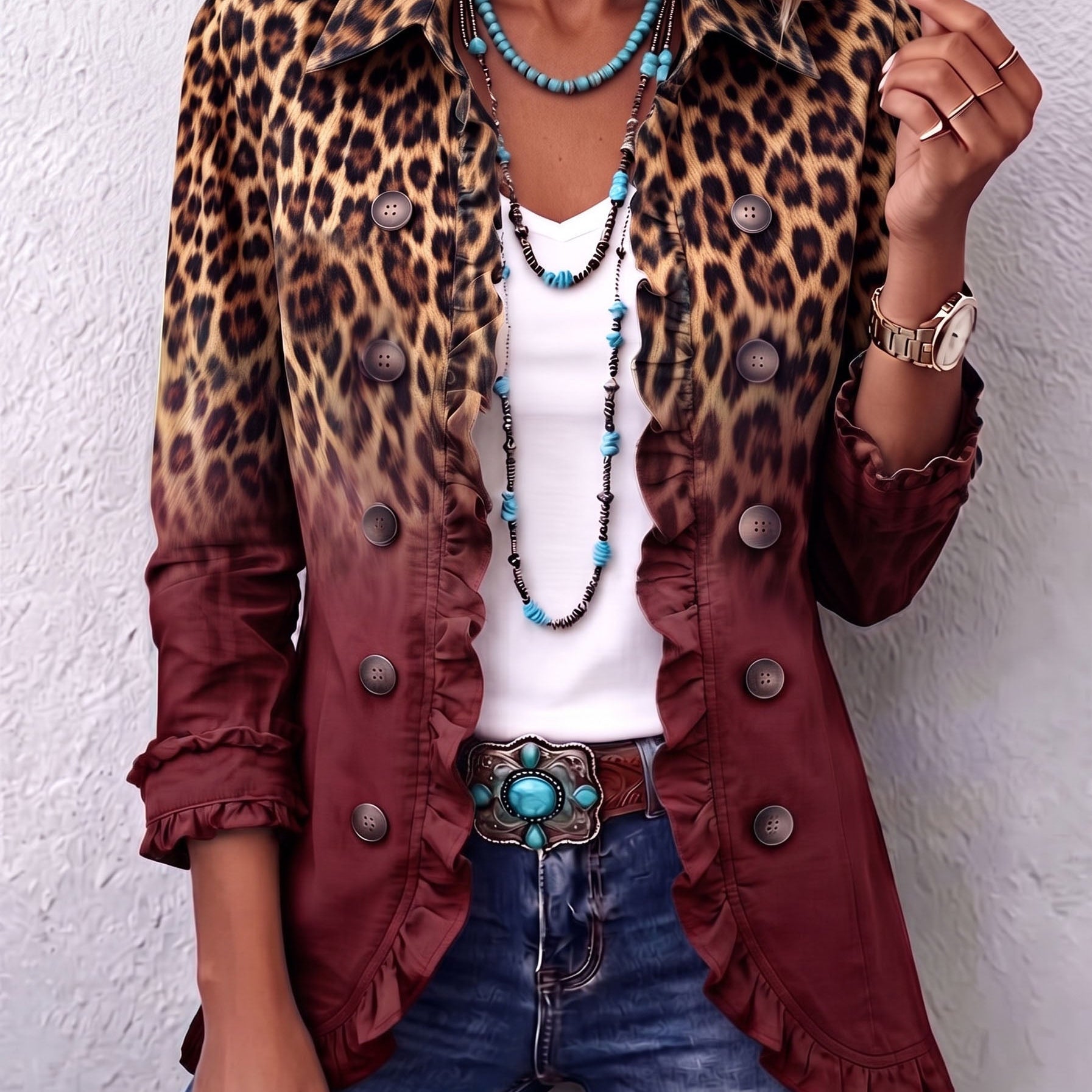 Mercedes | Casaco Blazer Leopardo Degradado com Volantes