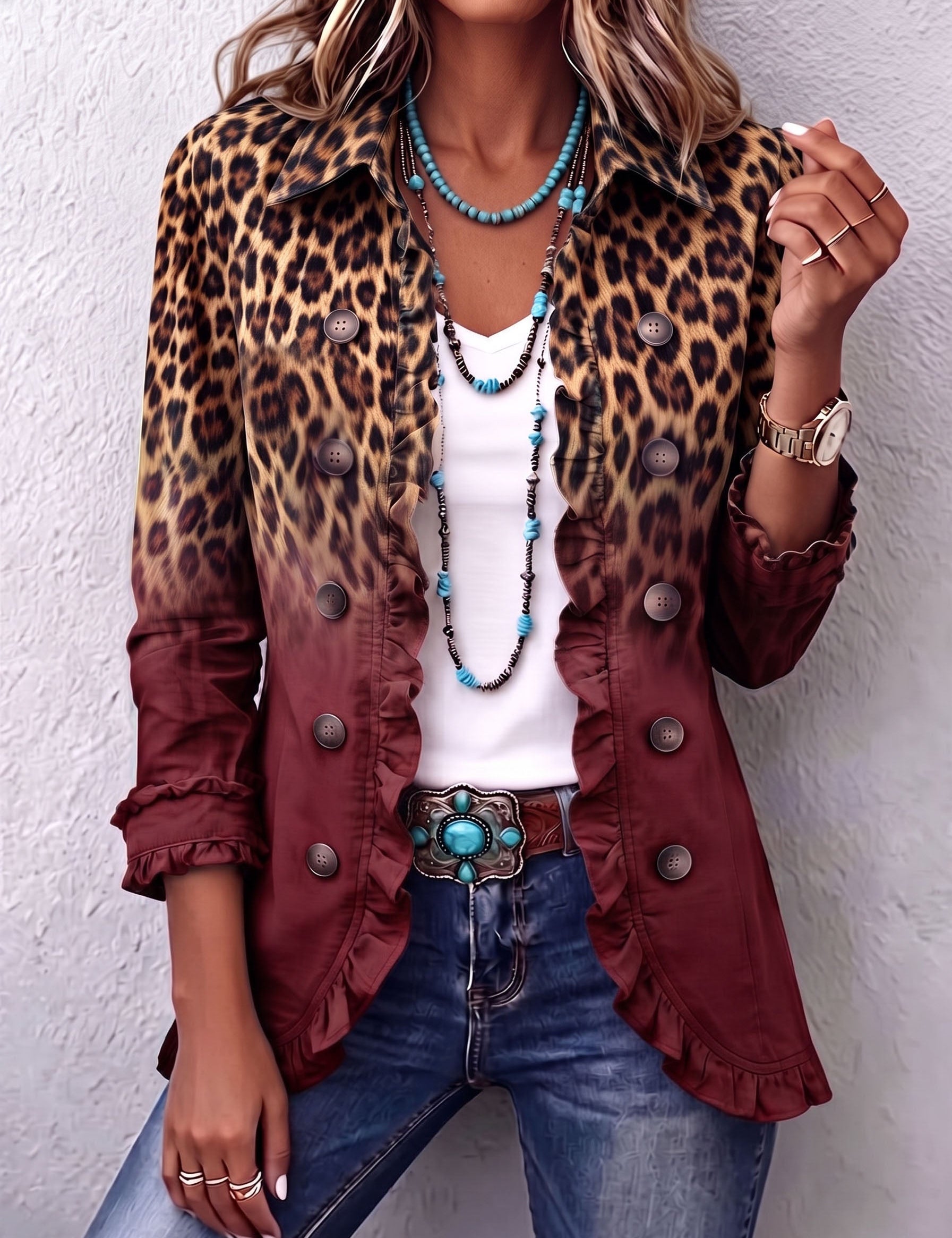 Mercedes | Casaco Blazer Leopardo Degradado com Volantes