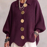 Isadora | Cárdigan Oversized com Gola e Grandes Botões Metálicos