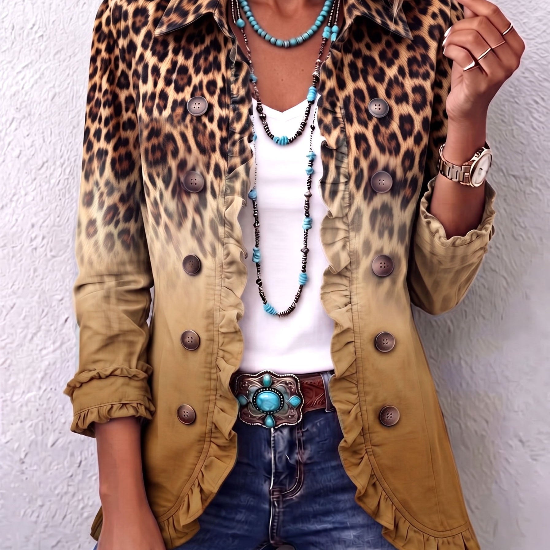 Mercedes | Casaco Blazer Leopardo Degradado com Volantes